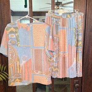 Alfred Dunner Vintage 90s Pastel Patchwork Pleated Skirt Set Blue Peach 16